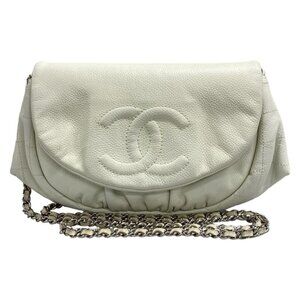 Chanel Wallet Half Moon Ivory Chain Silver